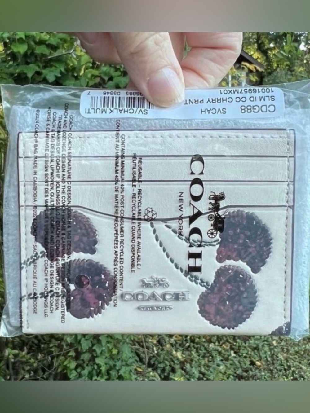 COACH Slim Id Card Case With Cherry Print CDG88 NWT AUTHENTIC